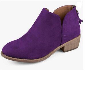 YDN Purple Chunky Heels Ankle Booties Almond Toe Block Low Heels Zipper Shoes